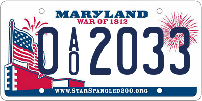 MD license plate 0AO2033