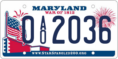 MD license plate 0AO2036