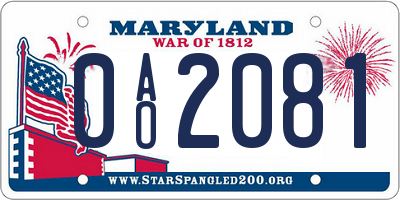 MD license plate 0AO2081