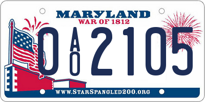 MD license plate 0AO2105