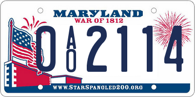 MD license plate 0AO2114