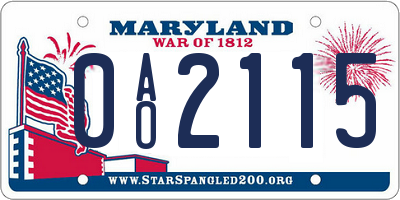 MD license plate 0AO2115