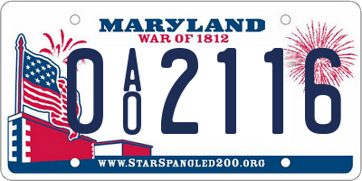 MD license plate 0AO2116