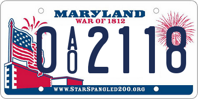 MD license plate 0AO2118