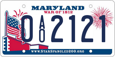 MD license plate 0AO2121