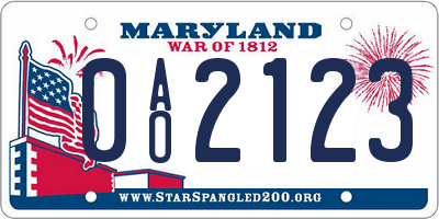 MD license plate 0AO2123