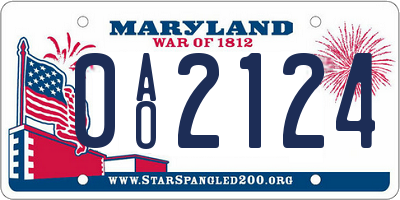 MD license plate 0AO2124