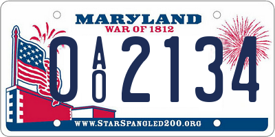 MD license plate 0AO2134