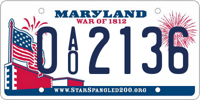 MD license plate 0AO2136