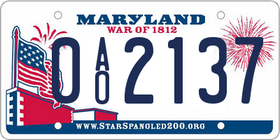 MD license plate 0AO2137