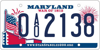 MD license plate 0AO2138