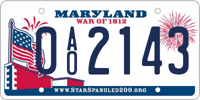 MD license plate 0AO2143