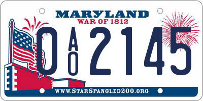 MD license plate 0AO2145