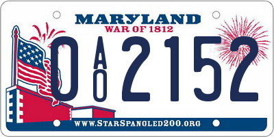 MD license plate 0AO2152