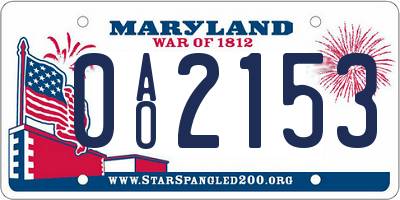 MD license plate 0AO2153