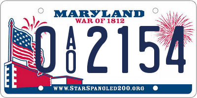 MD license plate 0AO2154