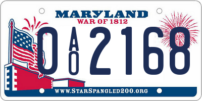MD license plate 0AO2168
