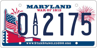 MD license plate 0AO2175
