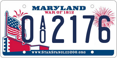 MD license plate 0AO2176