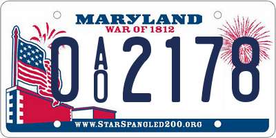 MD license plate 0AO2178