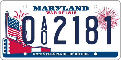 MD license plate 0AO2181