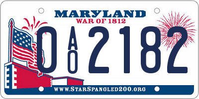 MD license plate 0AO2182