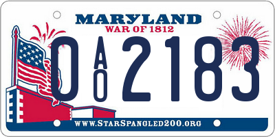 MD license plate 0AO2183
