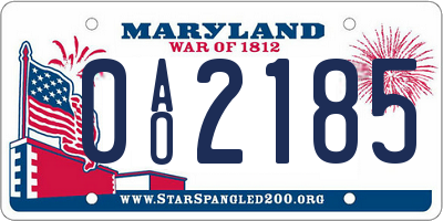 MD license plate 0AO2185
