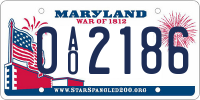 MD license plate 0AO2186