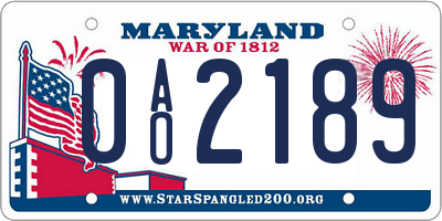 MD license plate 0AO2189