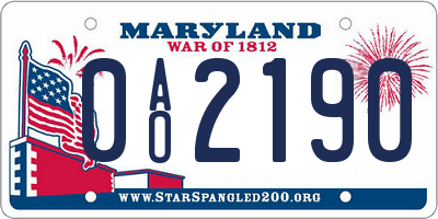 MD license plate 0AO2190