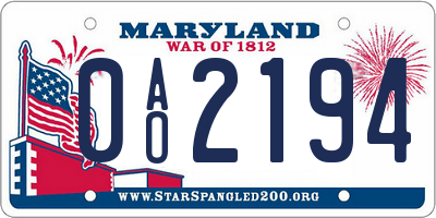 MD license plate 0AO2194
