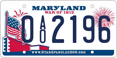 MD license plate 0AO2196