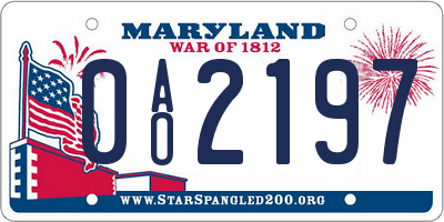 MD license plate 0AO2197