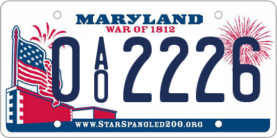 MD license plate 0AO2226