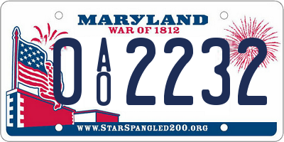 MD license plate 0AO2232