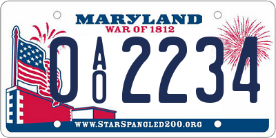 MD license plate 0AO2234