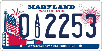 MD license plate 0AO2253