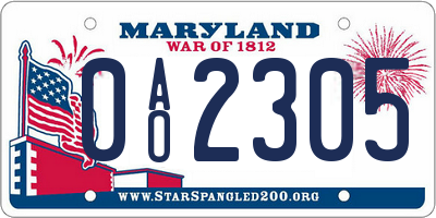 MD license plate 0AO2305