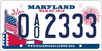 MD license plate 0AO2333