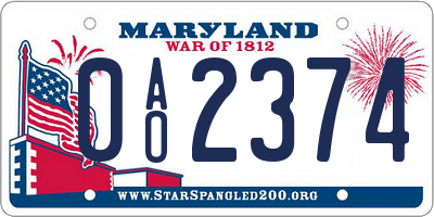 MD license plate 0AO2374