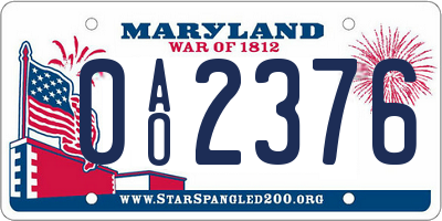 MD license plate 0AO2376