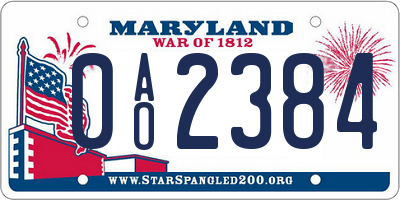 MD license plate 0AO2384