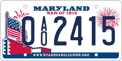 MD license plate 0AO2415
