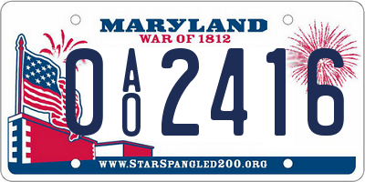 MD license plate 0AO2416
