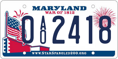 MD license plate 0AO2418