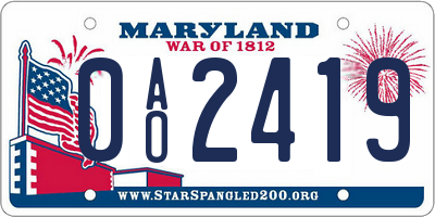 MD license plate 0AO2419