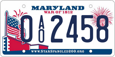 MD license plate 0AO2458