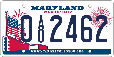 MD license plate 0AO2462