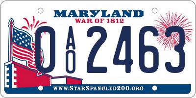 MD license plate 0AO2463